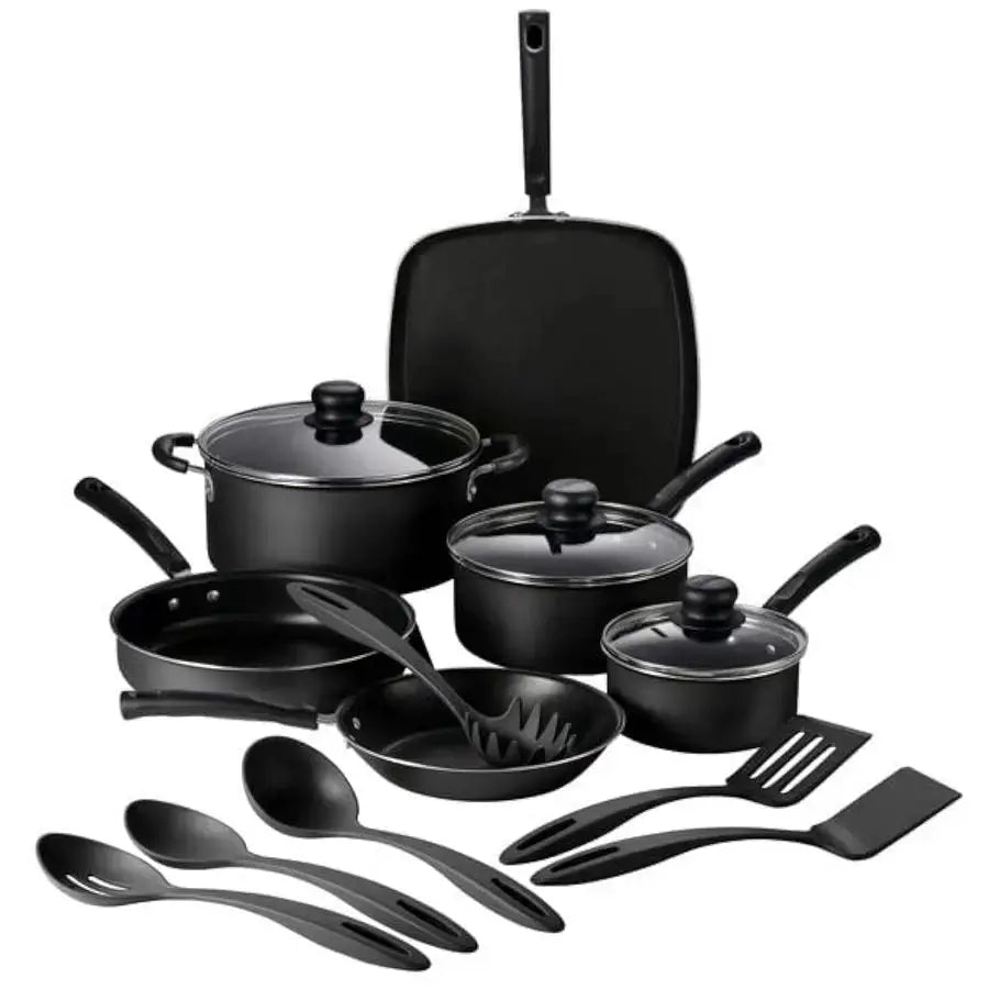 Primaware 15Piece Non Stick Cookware Set with Lids and Utensils, Aluminum Nonstick Pots and Pans Kitchen Set Storm from PriceLows™