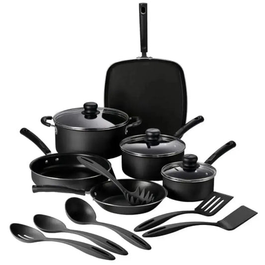Primaware 15Piece Non Stick Cookware Set with Lids and Utensils, Aluminum Nonstick Pots and Pans Kitchen Set Storm from PriceLows™