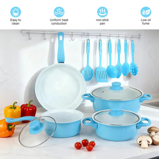 12-Piece Non-Stick Cookware Set Milk Pot Maifan Stone Frying Pan with Lid Pan Kitchen Cooking Set for frying, boiling, sauteing from PriceLows™