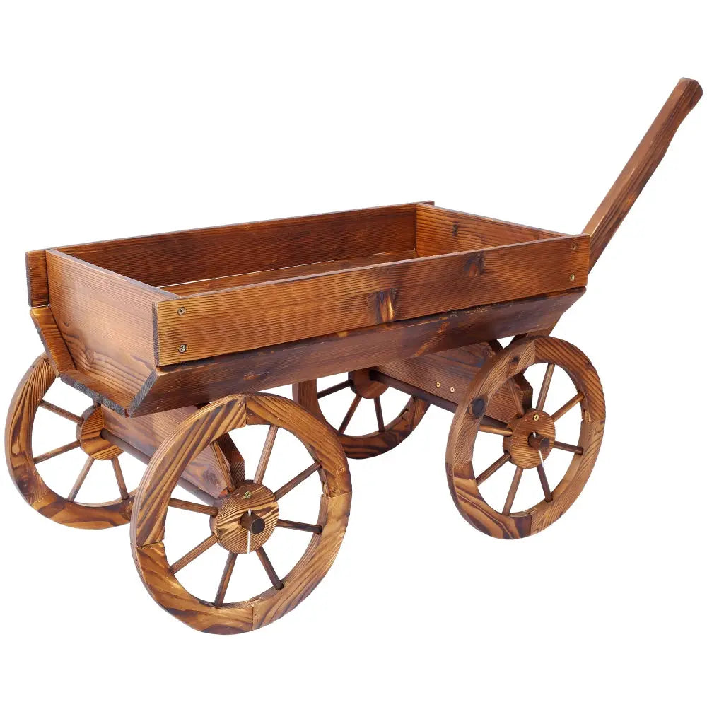 Wood Wagon Flower Planter Pot Stand W/Wheels Home Garden Outdoor Decor from PriceLows™