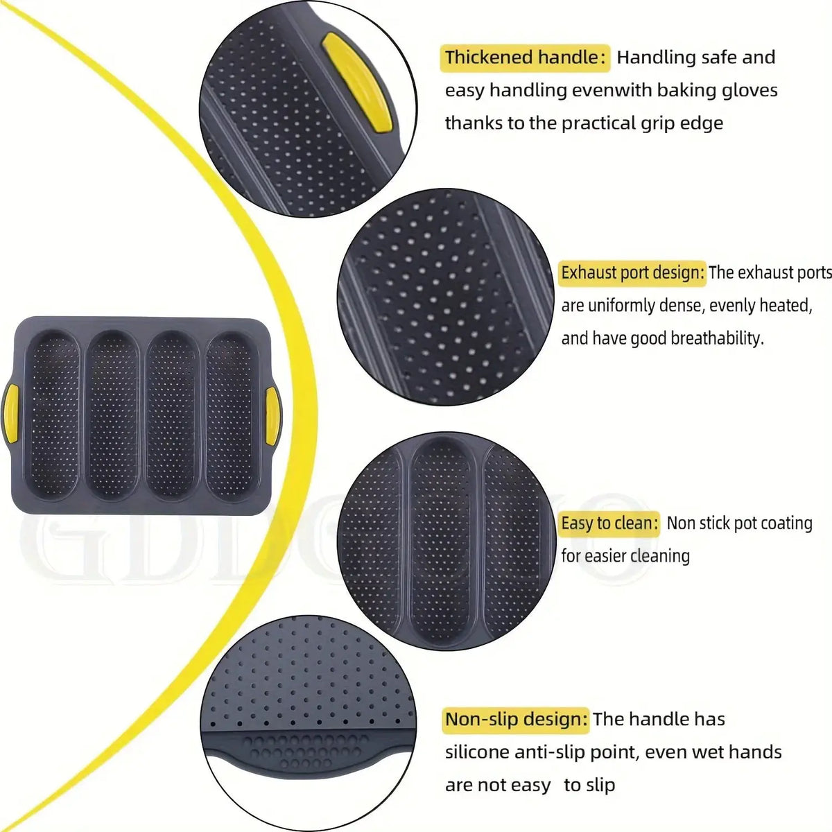 Silicone Bread Pan | 4 Grid Baguette Mold | Non Stick | Light Gray