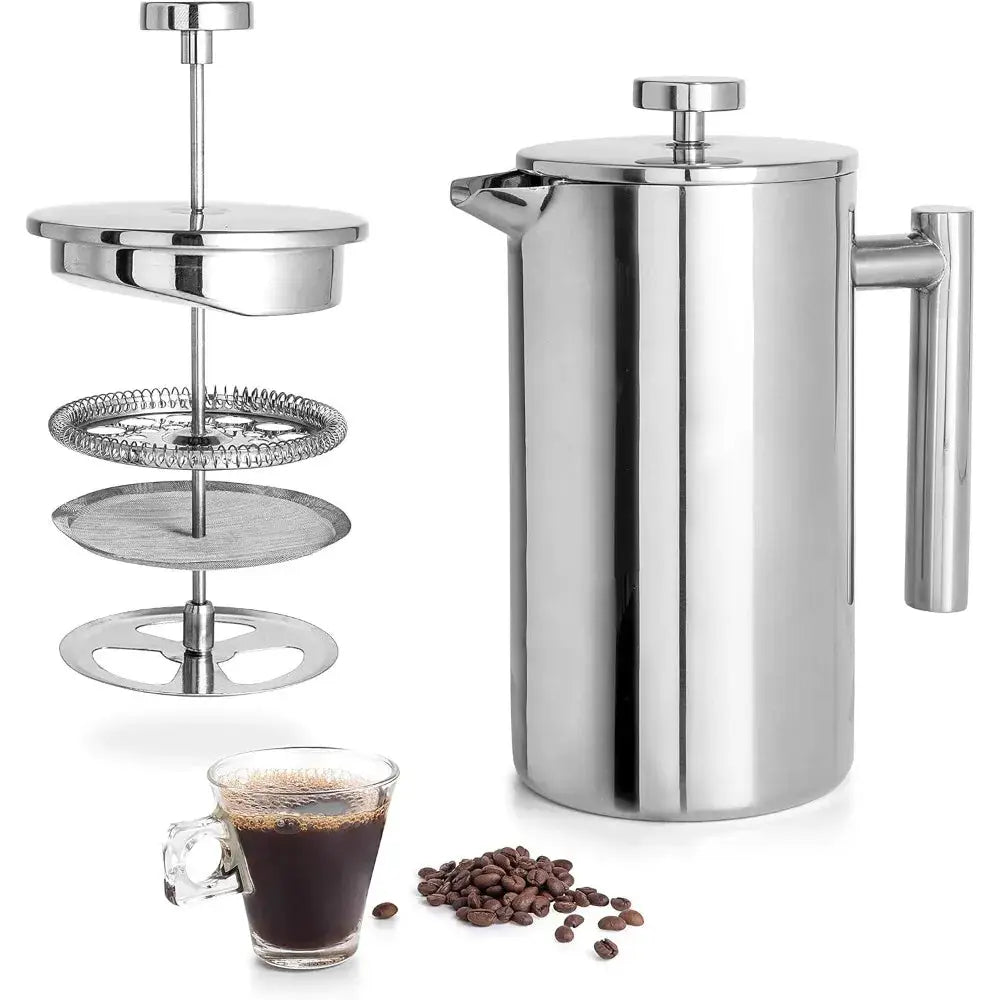 French Press Coffee Maker Stainless Steel Coffee Pot Double Wall Insulated French Press Pot Easy Clean Durable Coffee Tea Brewer from PriceLows™
