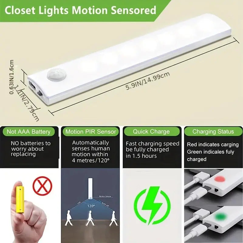 Under Cabinet Lights 6 Pack Motion Sensor Light Indoor LED USB-C Rechargeable Battery Operated Stick-On Light for Kitchen Night from PriceLows™