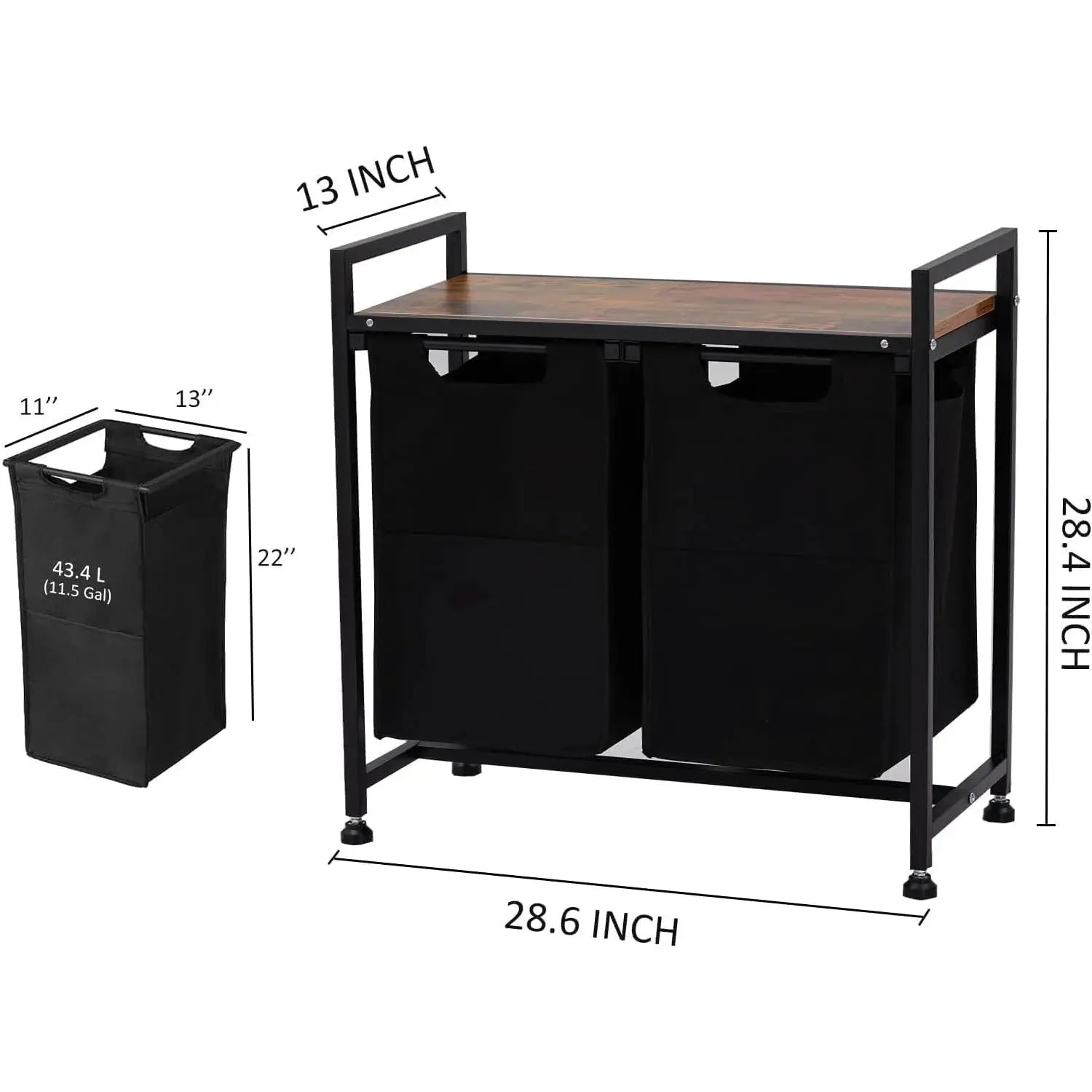 Laundry Basket with Shelf & Pull-Out Removable Bags Metal Frame Washing Basket with Storage Shelf Cloest Storage Organization from PriceLows™