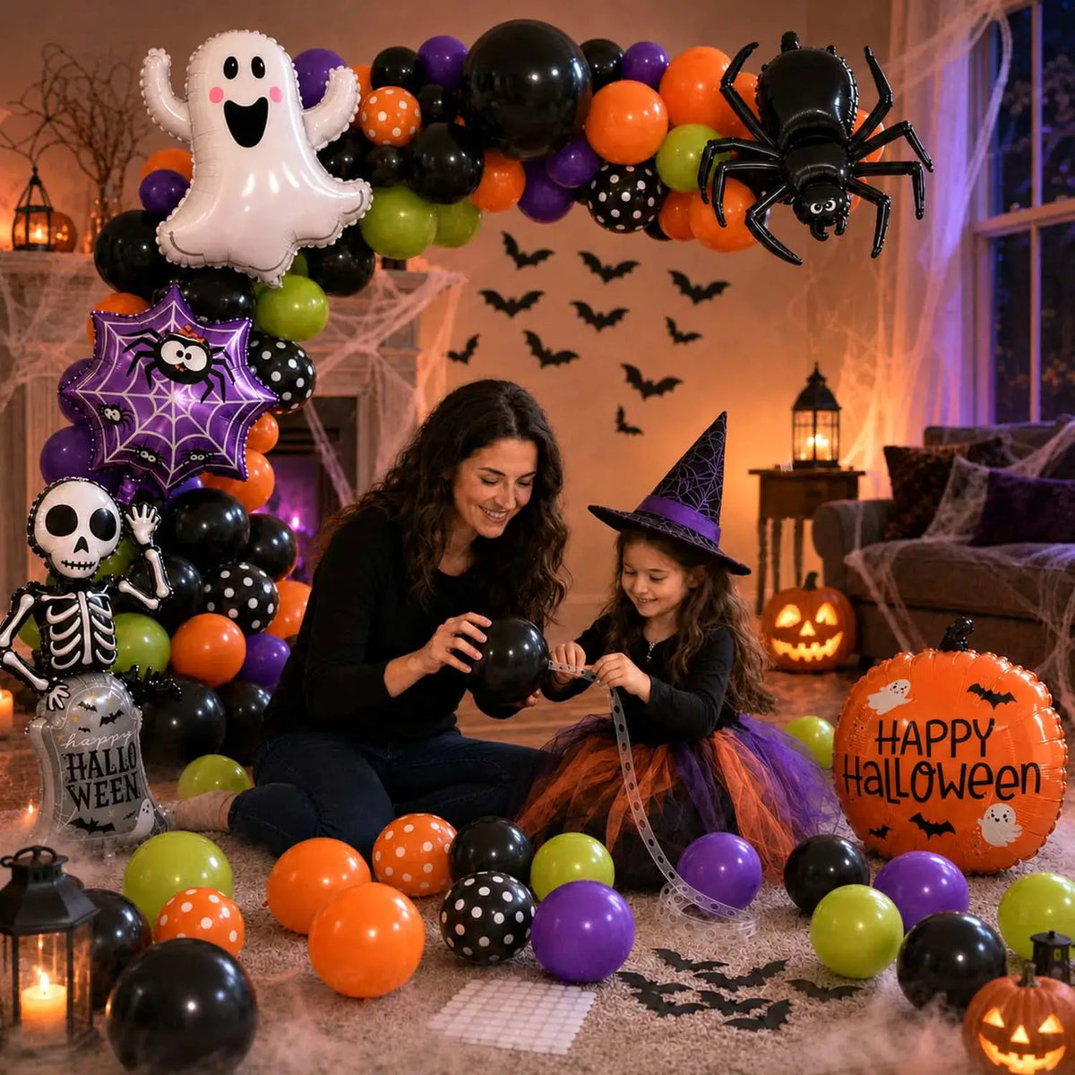 Halloween Balloon Arch Kit | 108 Piece Set | Foil And Latex | Spooky Colors