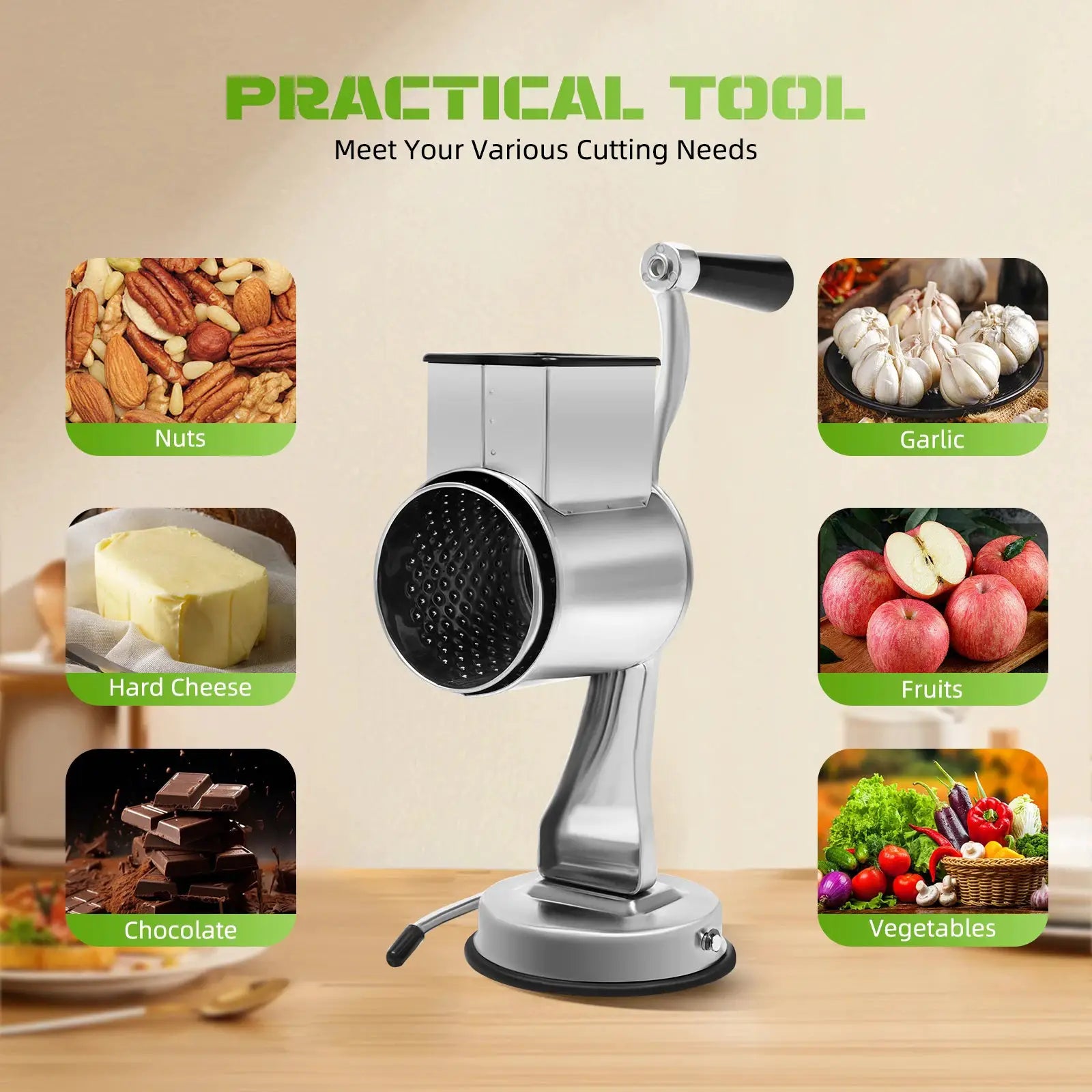 Rotary Grater W/5 Blades Stainless Steel Manual Grinder Vegetable Slicer Peanut Nuts Grinder Cheese Vegetable Shredder from PriceLows™
