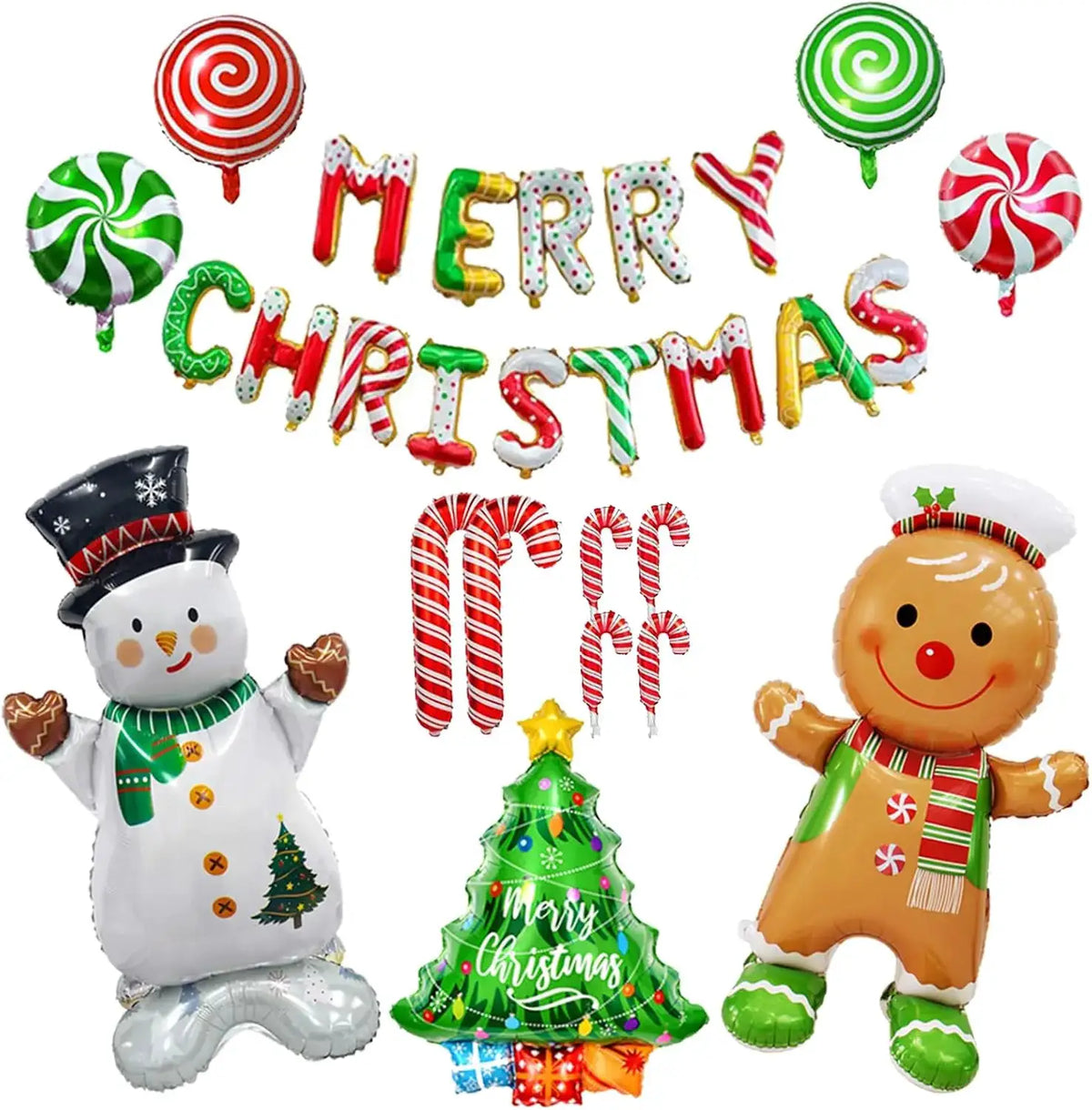 Christmas Balloons | 48 In Standing Figures | Candy Cane Tree | Holiday Party Set