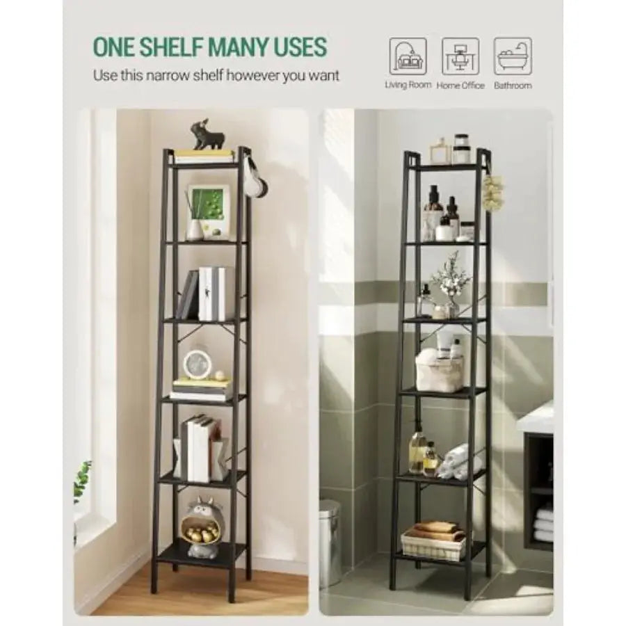 Ladder Shelf, Bookshelf Bookcase, Freestanding Corner Storage Shee with 2 Hooks for Home Office, Living Room, Kitchen, Bedroom, from PriceLows™