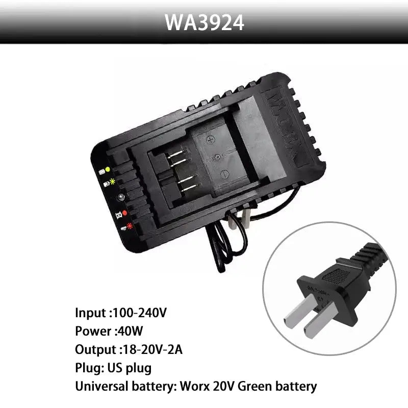 WORX 20V Charger 2.0A/6A 20V 2A Dual Out 2A FanCooling 6A with Multi-Model Charge Protection Universal Green Battery Platform from PriceLows™