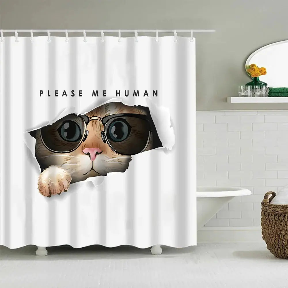 Puppy Cat Cute Cartoon Shower Curtains Washable Fabric Polyester For Bathtub Art Bathroom Decor Partition With Hooks Waterproof from PriceLows™