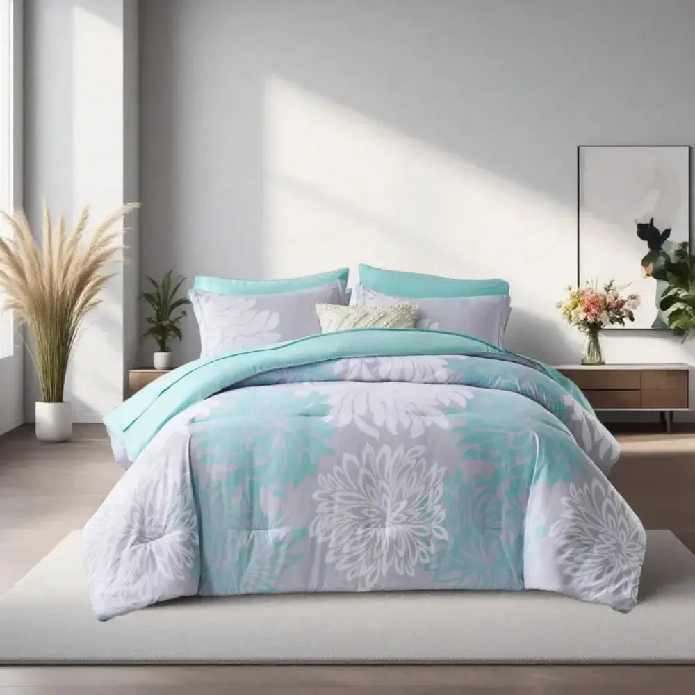 Pieces Chic Floral Printed Bed Comforter Sets, Queen King, Soft And Comfortable Summer Bedding Sets, Bed In A Bag, Hotel Bedroom from PriceLows™