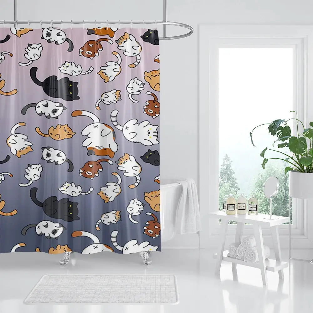 unframed Cat Printed Shower Curtain Color Cartoon Lovely Animal Bear Polyester Fabric Hanging Curtains Bathroom Bathtub Decor wi from PriceLows™