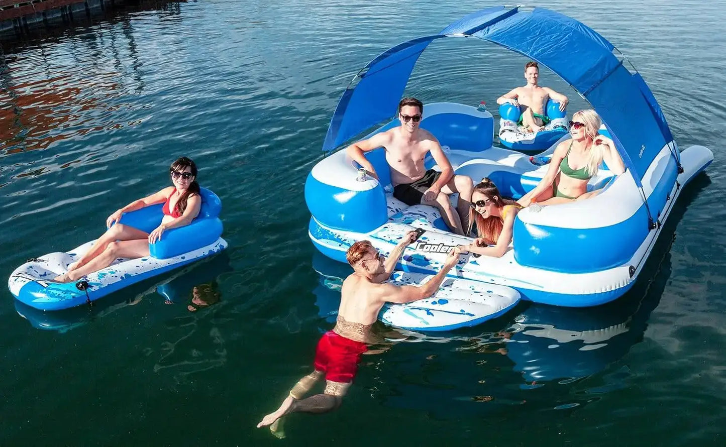 Inflatable Floating Island | 8-Person Capacity | UV Sun Shade | Large
