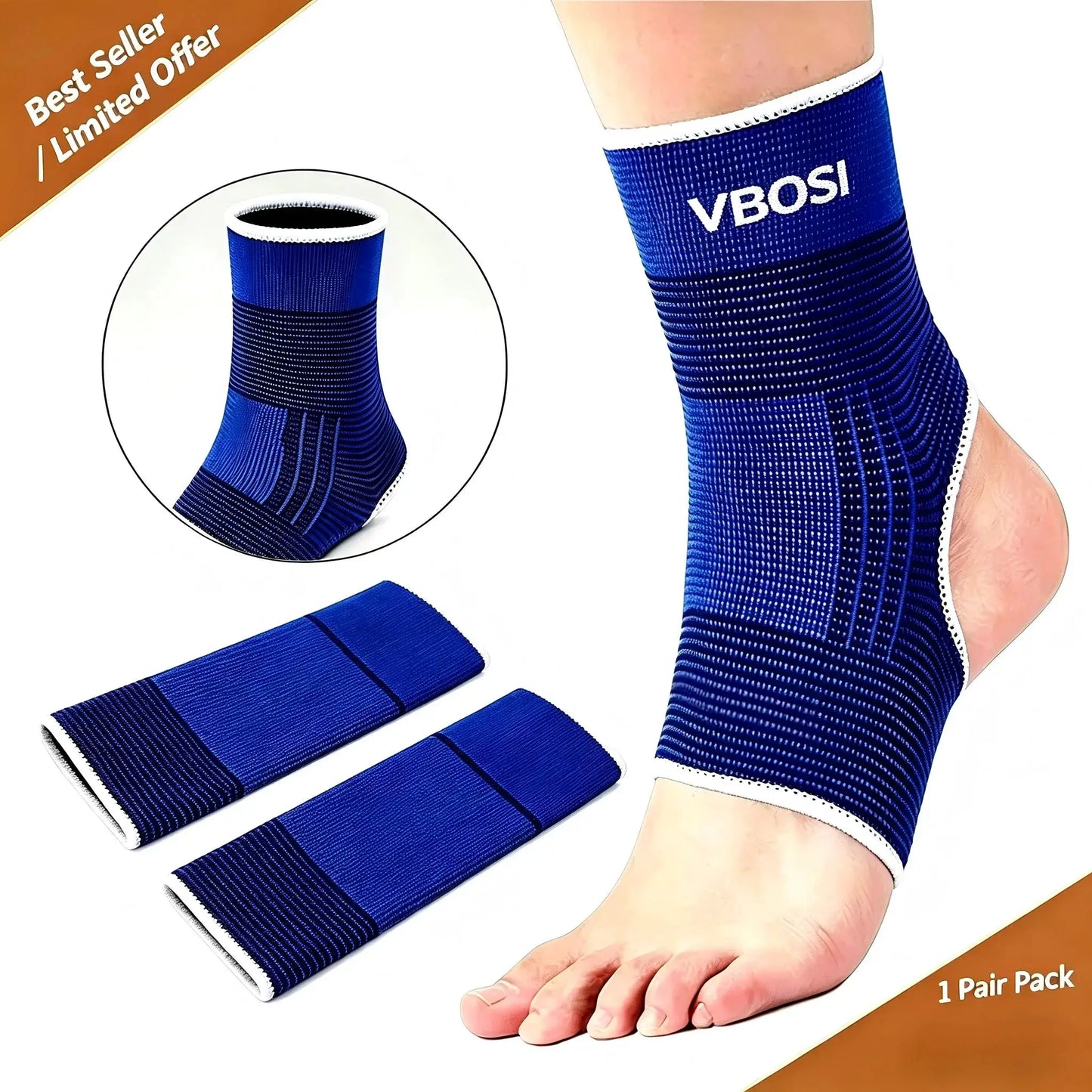 Knitted Ankle Support Brace | Breathable Nylon Compression | One Pair