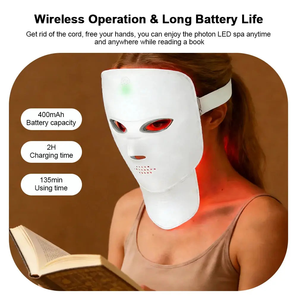 Wireless LED Face Neck Mask 7 Color Red Light Photon Light 252 LED Beads Anti Aging Rejuvenation Tighten Home Face Neck Lifting Whitening Beauty Device from PriceLows™