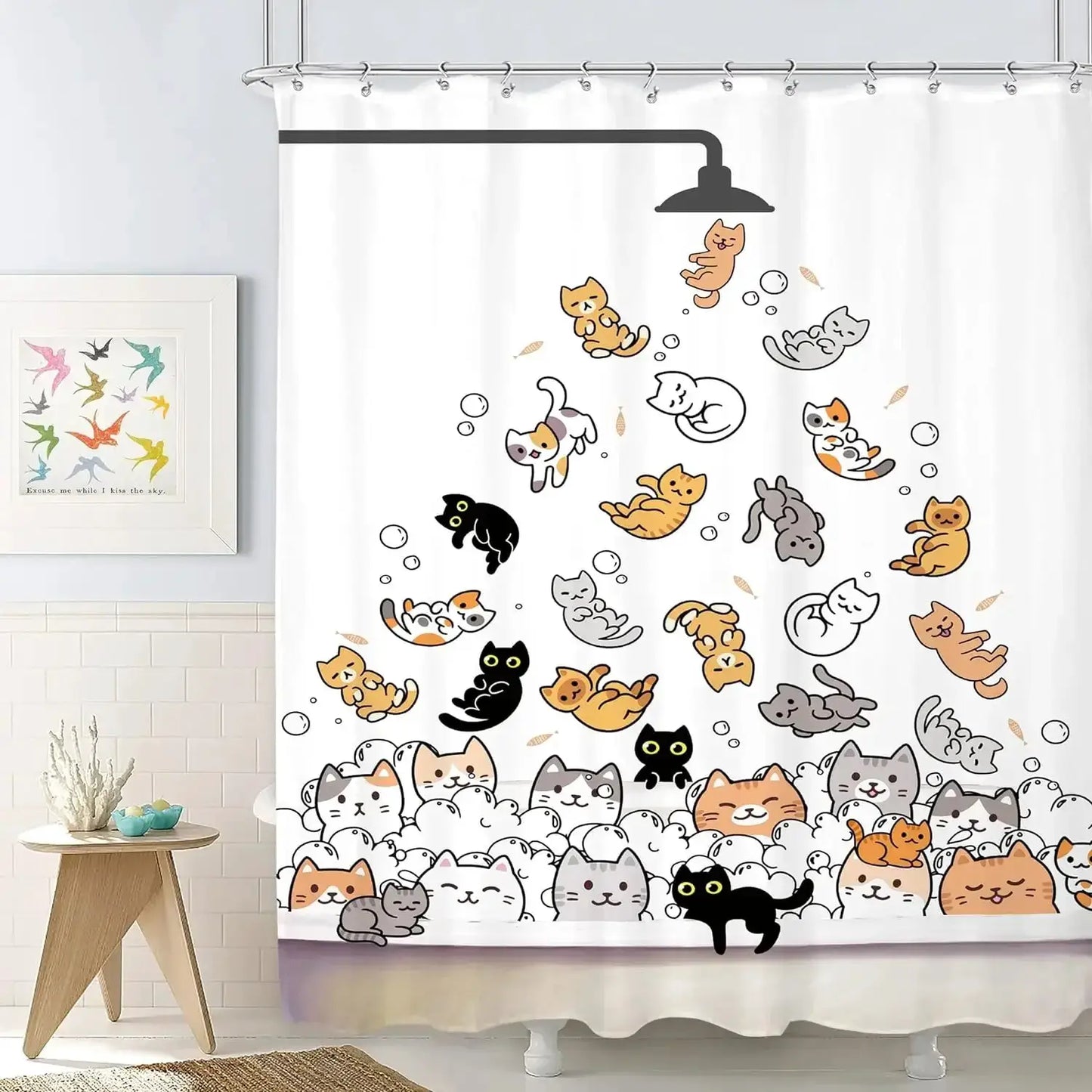 Funny Cat and Dog Shower Curtain Kids Cartoon Cute Pet Animals Bathtub Rain Shower Curtains Polyester Bathroom Decor with Hooks from PriceLows™