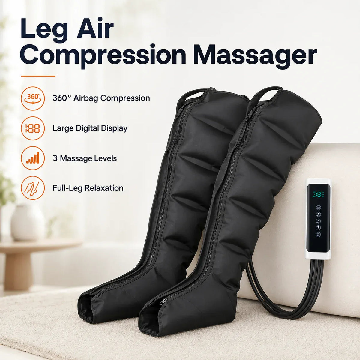 Air Compression Leg Massager | 6 Airbags | Electronic Touch Control