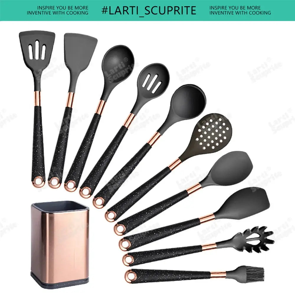 5-13pc Non-Stick Kitchen Silicone Utensil Set - Upgrade Your Kitchen with Gold-Plated Handles Cooking Tools Spatula Spoon Kit from PriceLows™