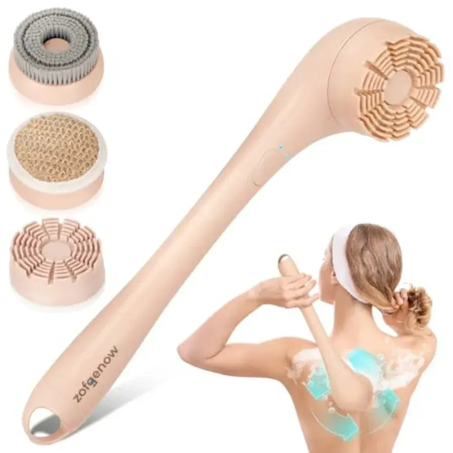 Electric Body Brush | Waterproof | Rechargeable Long Handle | 3 Heads