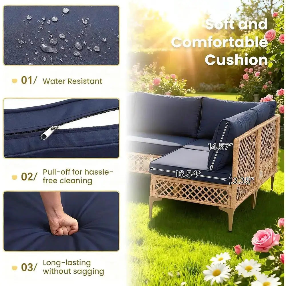 7-Piece Outdoor Patio Sectional Set with Water-Resistant Cushions and Coffee Table, Suitable for Garden, Yard, Poolside in Natur from PriceLows™