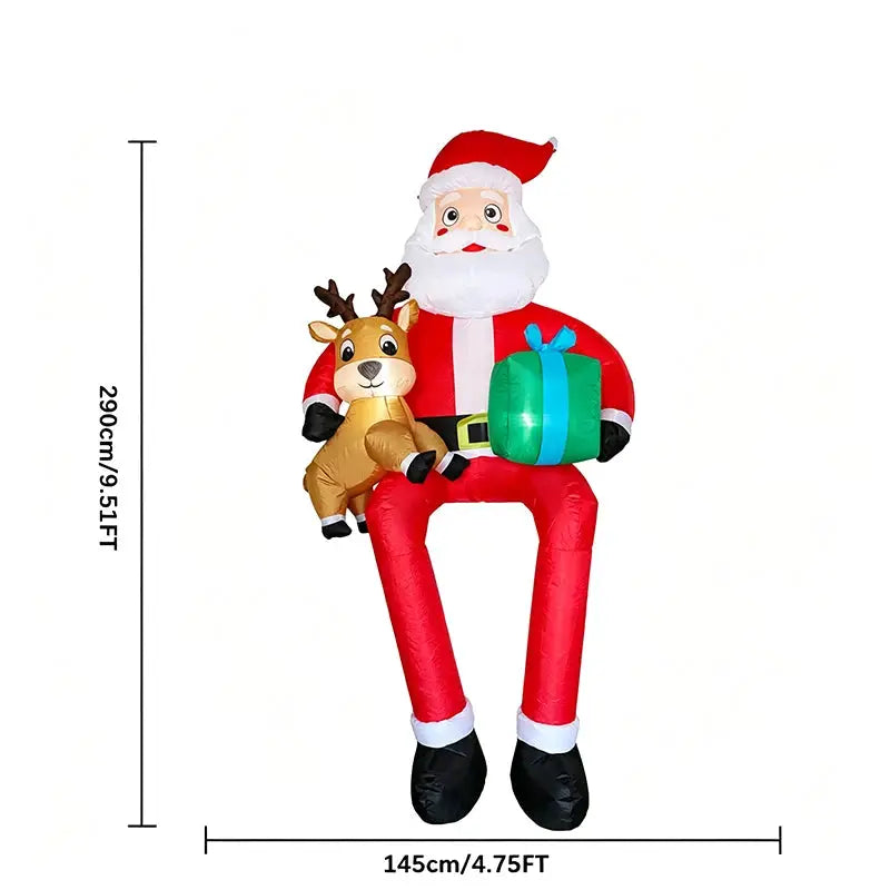 Inflatable Sitting Santa | 9.5ft | Led Reindeer Pair | Yard Decor