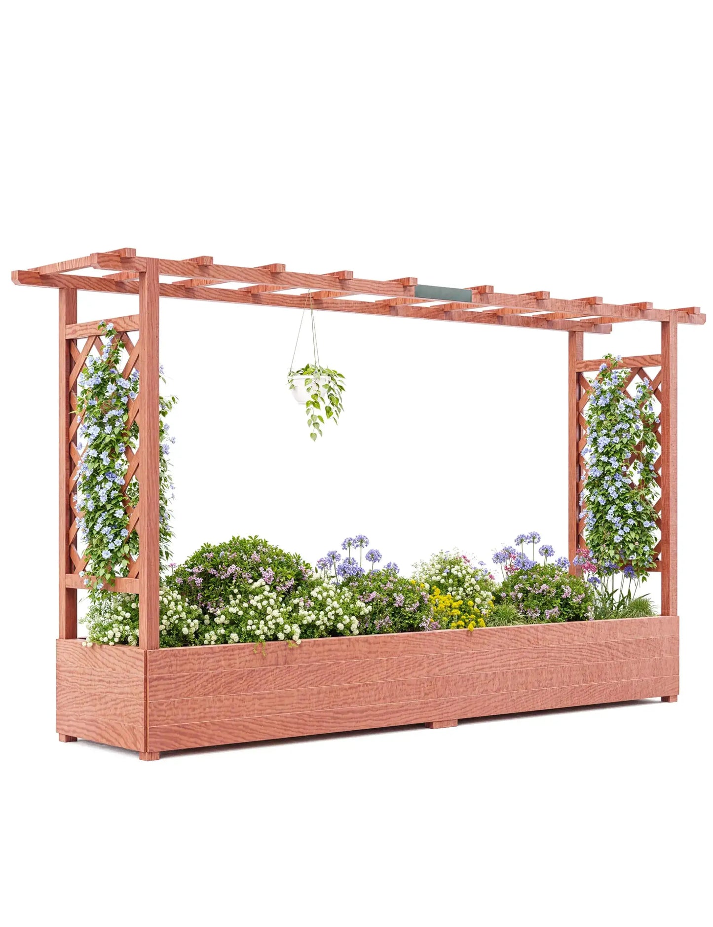 Elevated Wooden Raised Garden Bed with Trellis/Canopy/Drainage Hole Freestanding Planter Box for Climbing Plants Vines Blossoms from PriceLows™
