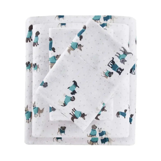 Cozy Soft 100 Cotton Flannel Print Animals Stars Cute Warm, Ultra Soft Cold Weather Sheet Set Bedding, Twin, Teal Dogs 3 Piece from PriceLows™