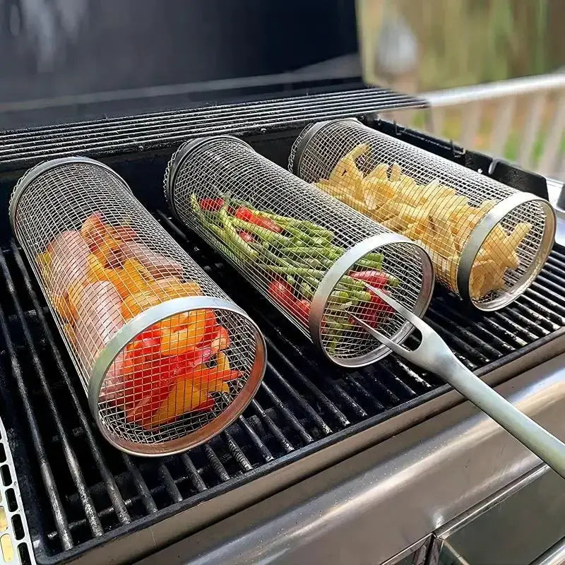 Grill Baskets | Stainless Steel Round Mesh | Rotating | 2 Pack