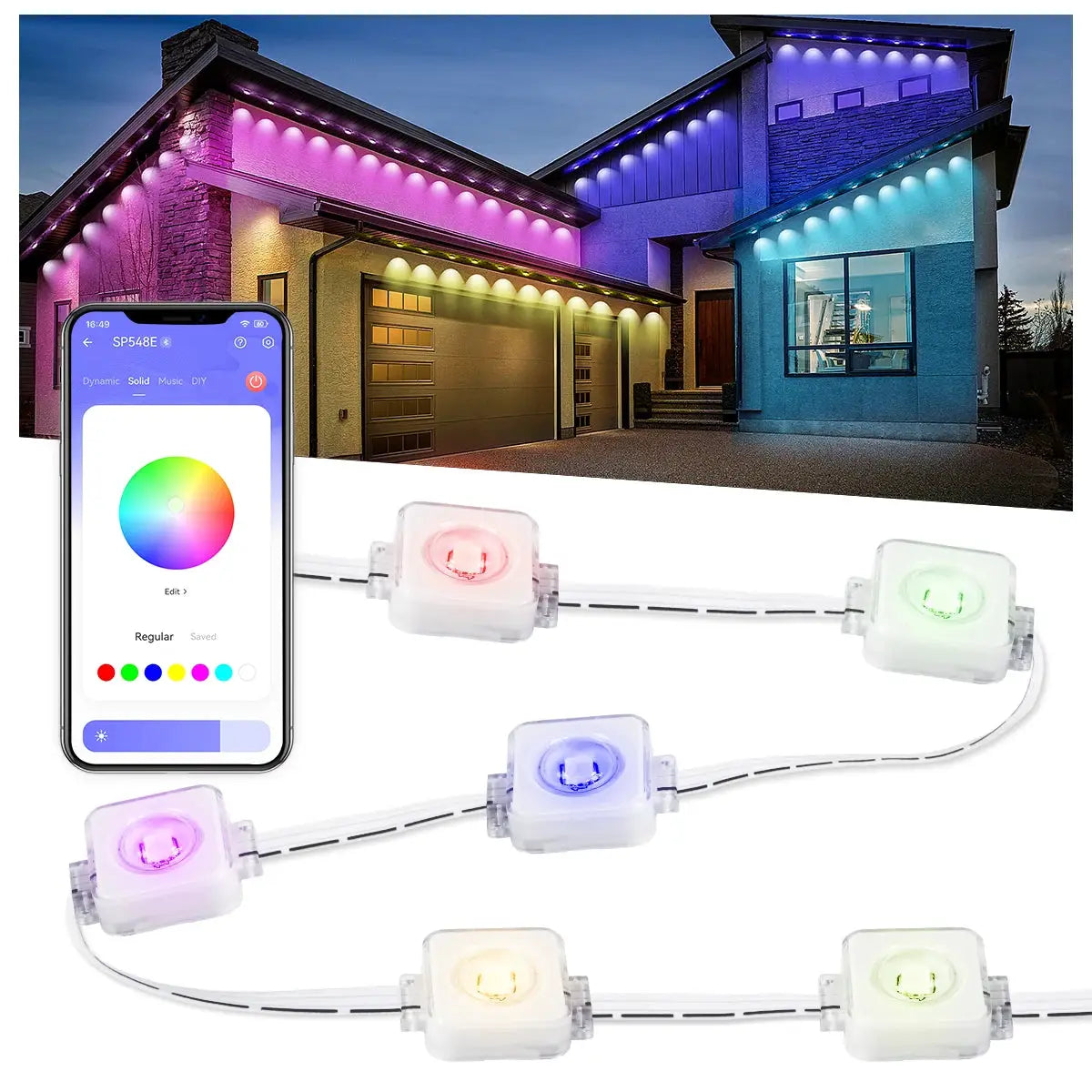 Permanent Outdoor Lights, Smart RGB Northern Lights , 100ft with 60 LED Eaves Lights IP68 Waterproof for Christmas Party Holiday from PriceLows™