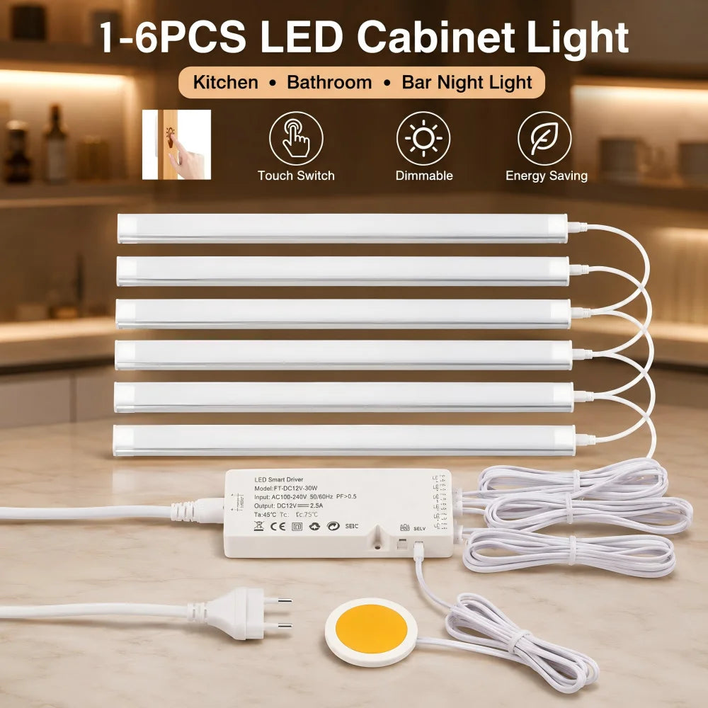 LED Under Cabinet Light | Dimmable | Touch Control USB Powered | 1-6 Pack