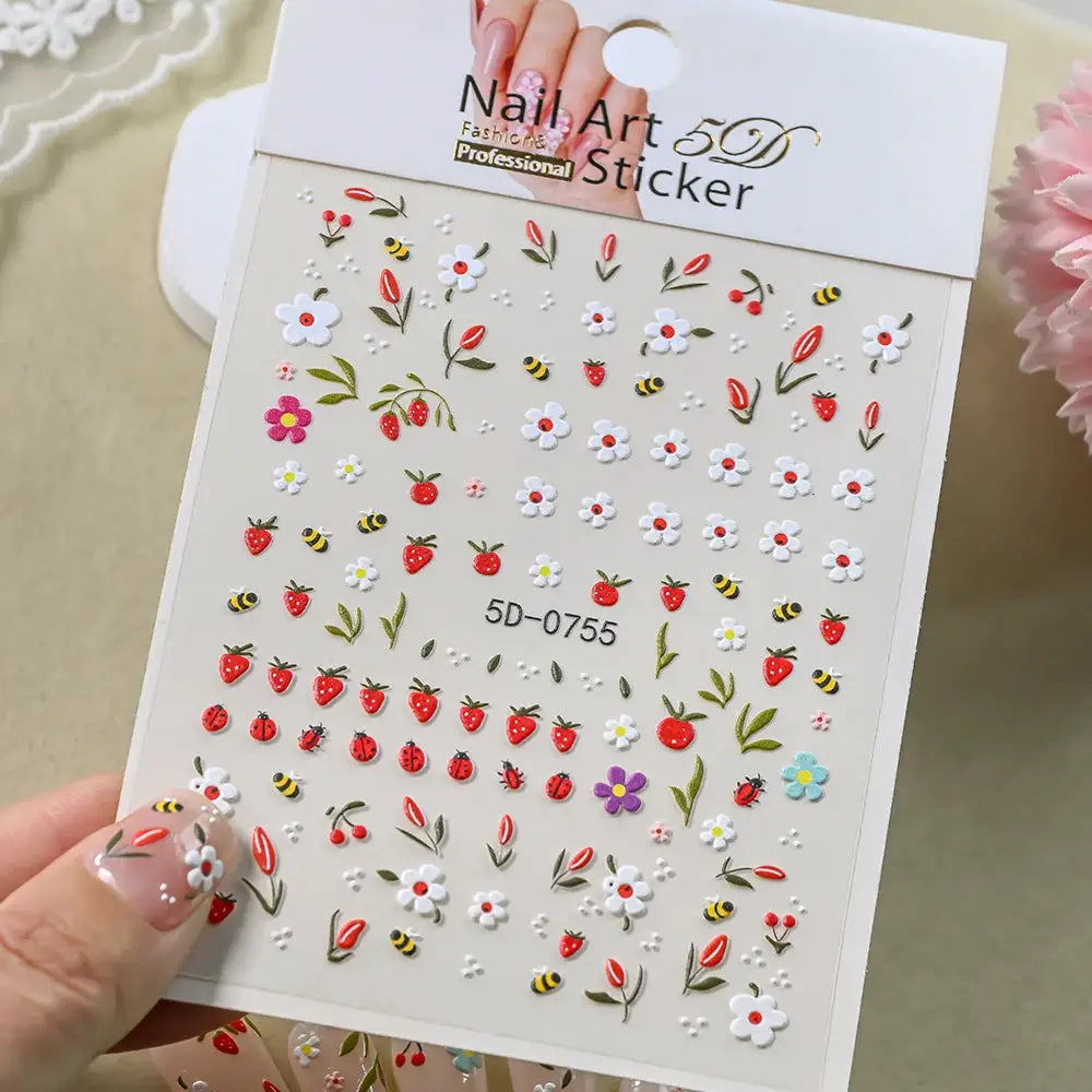 5D Pink Blue Floral Nail Art Stickers Petals Leaf Plant Embossed Nail Decals Spring Summer Flower Design for DIY Nail Supplies from PriceLows™