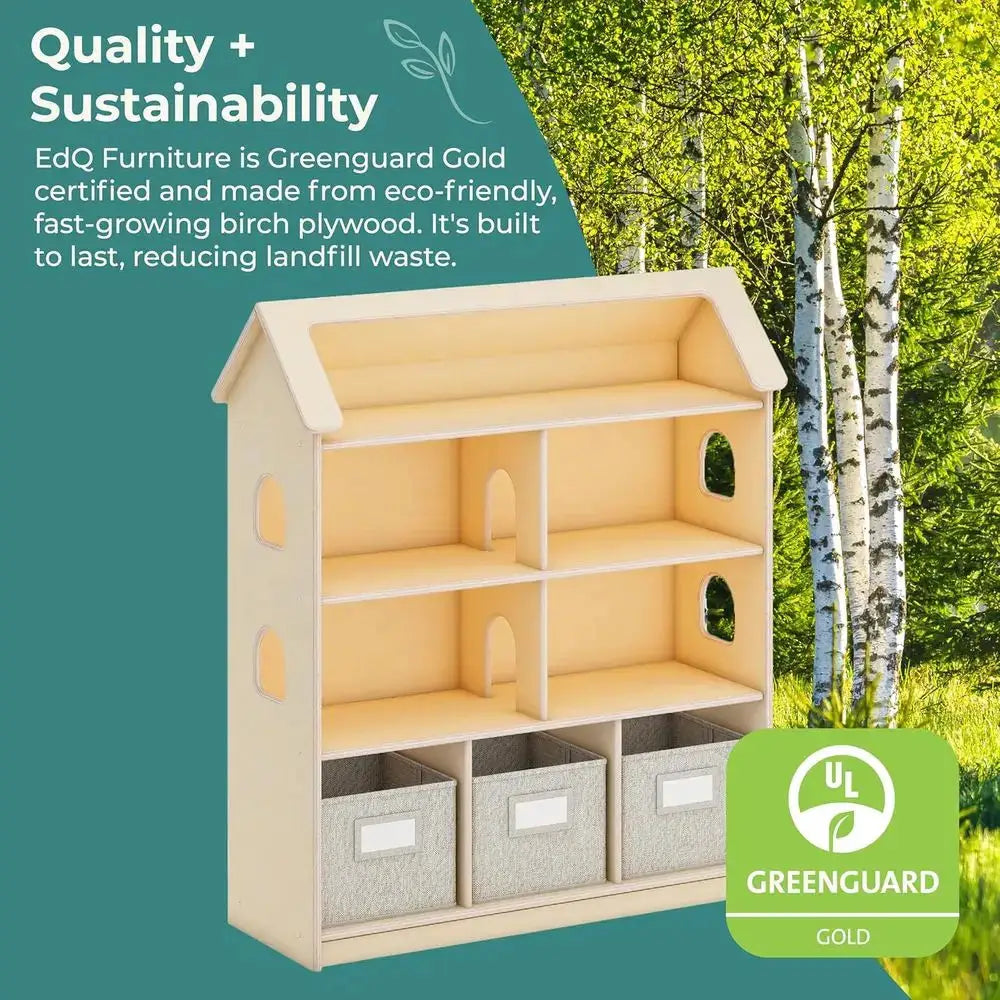 Wooden Kids' Bookcase with Storage Bins for Toys, Books, and School Supplies | Natural Bedroom and Classroom Furniture from PriceLows™