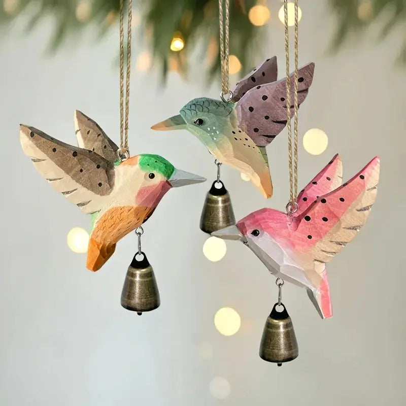 1pc Hand-Carved Solid Wood Hummingbird Wind Chime Pendant -Wood Grain Flying Bird Sculpture with Soothing Sound Rustic Farmhouse from PriceLows™