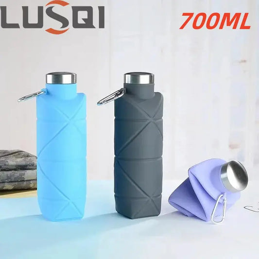LUSQI 700ml Travel Outdoor Sports Silicone Folding Rhombus Water Bottle Portable Drop-Proof Water Cup Steel Lid Telescopic Cup from PriceLows™