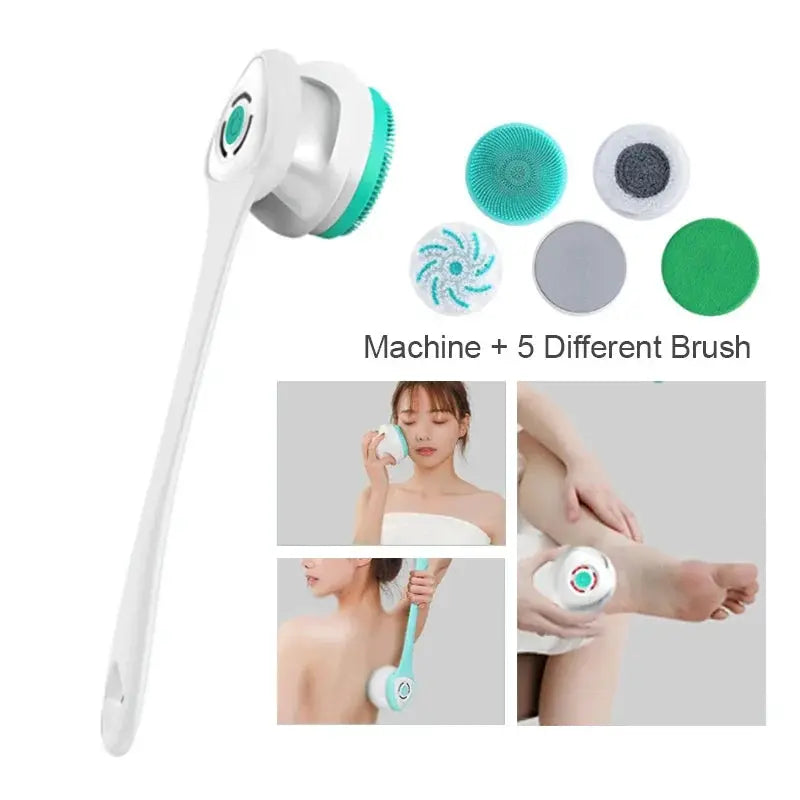 Electric Shower Brush Set | 5 In 1 | Rechargeable | Long Handle Scrubber