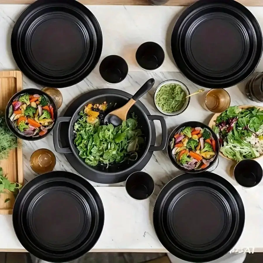Wheat Straw Dinnerware Set | 32 Piece | Black Color | Serves 8