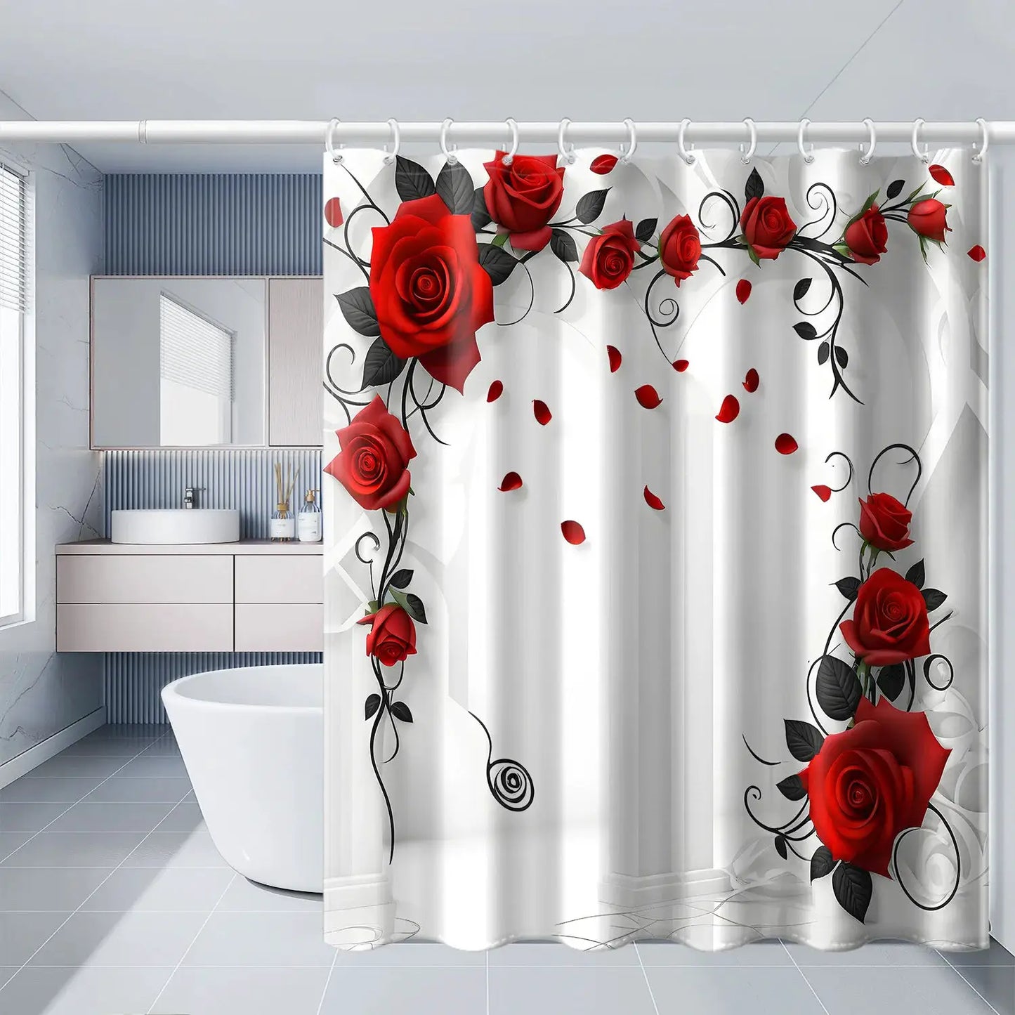 Universal Fit Shower Curtain With Hooks Set For Bathroom Decor And Water Control from PriceLows™