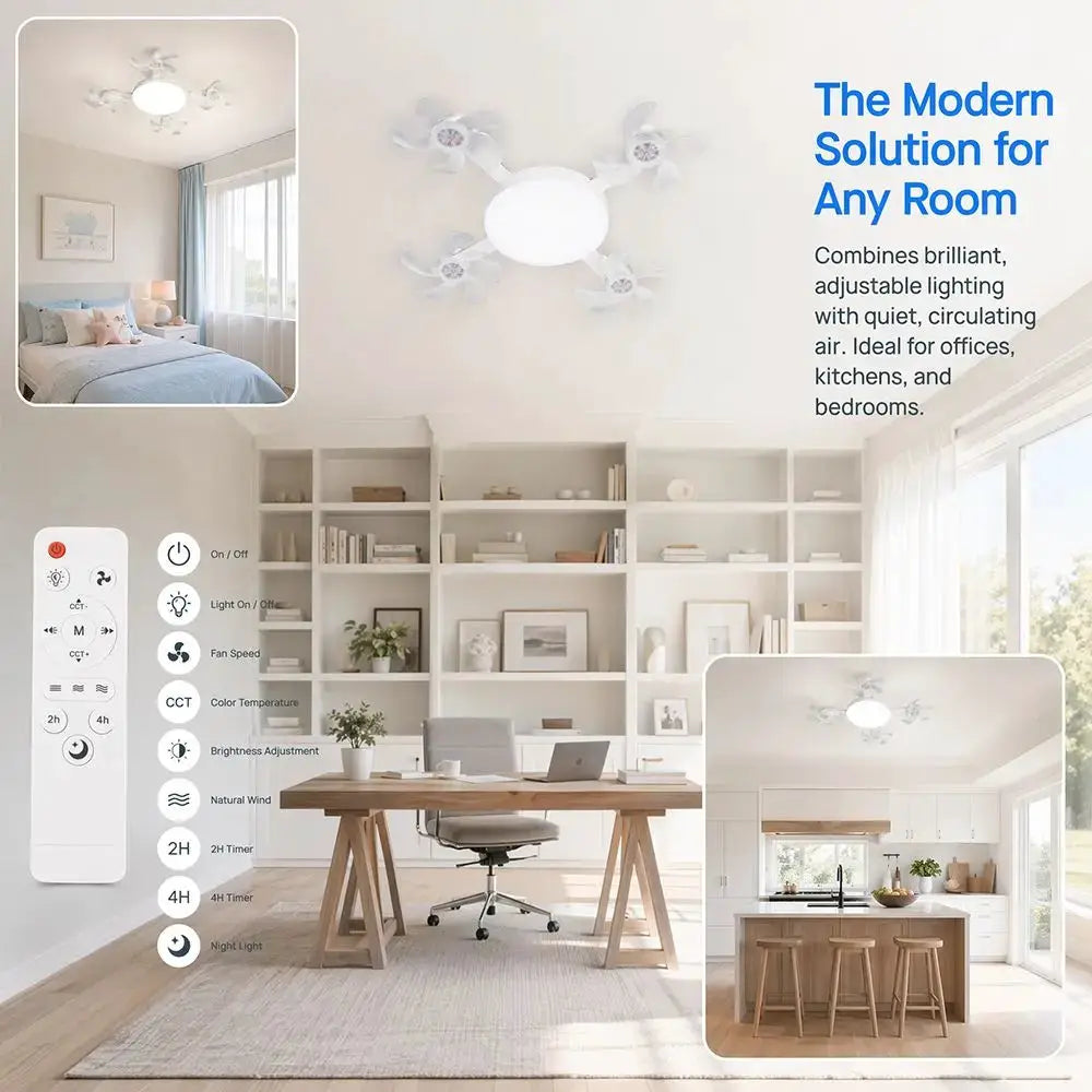 Ceiling Fan | Remote Control | E26 and E27 Lamp Socket | 3 Speeds 4 Head