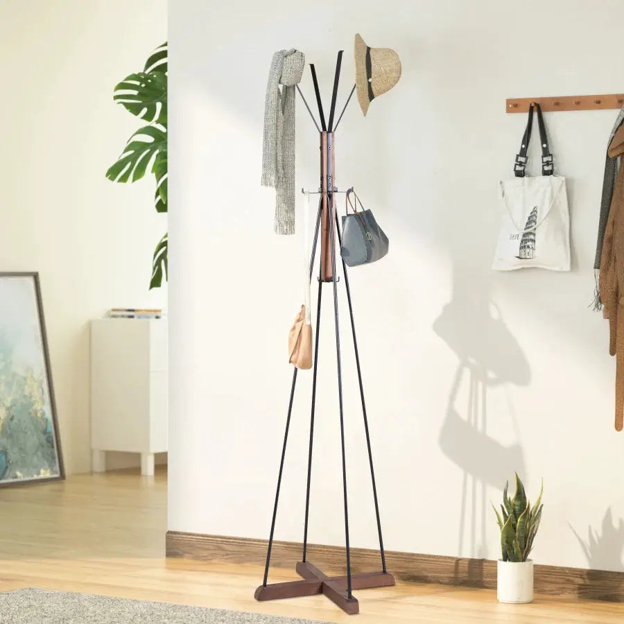 Reclaimed Wood and Metal Freestanding Coat Rack with Hooks use in bedroom living room from PriceLows™
