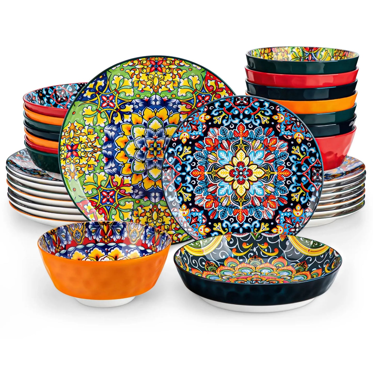 vancasso 12/16/18/24 Piece Ceramic Dinnerware Set Stoneware Bohemian Style with Dinner/Dessert Plate/Cereal/Pasta Bowl For 6 from PriceLows™