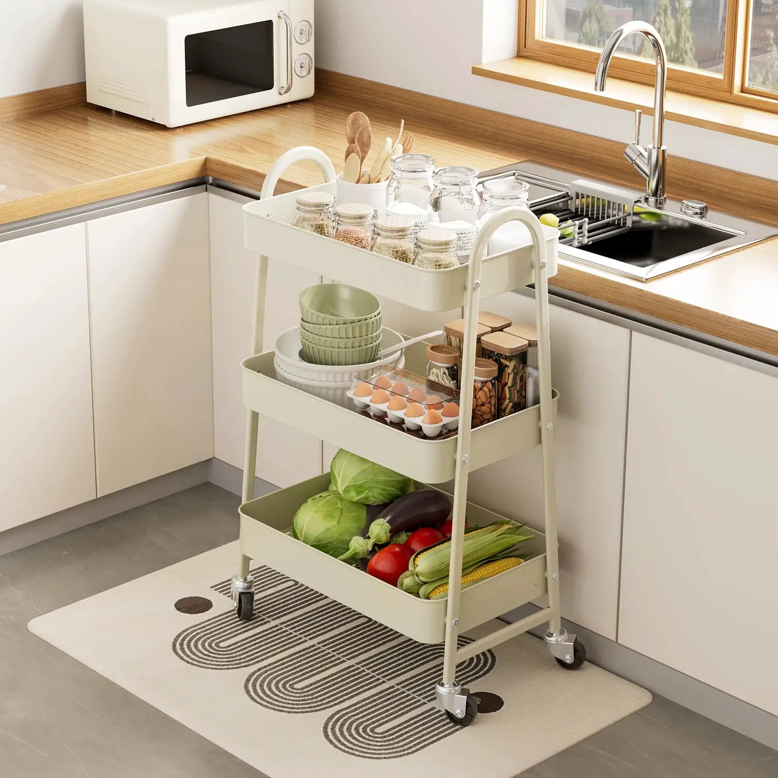 JHK 3 Tier Metal Storage Kitchen Cart with Lockable Wheels Mobile Shelving Unit Utility Rolling Organizer For Home Narrow Places from PriceLows™