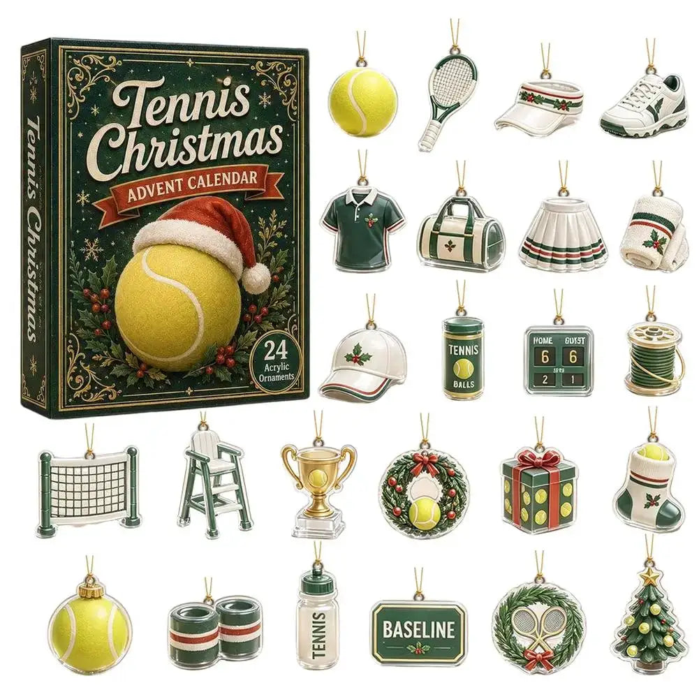 Tennis Advent Calendar | 24 Day Countdown | Clear Acrylic Ornaments