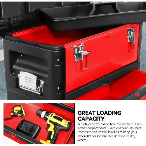Stackable Tool Box 3-Tier Tool Separate Organizer Rolling Tool Chest with Wheels 3-in-1 Upright Trolley for Garage or Workshop, from PriceLows™