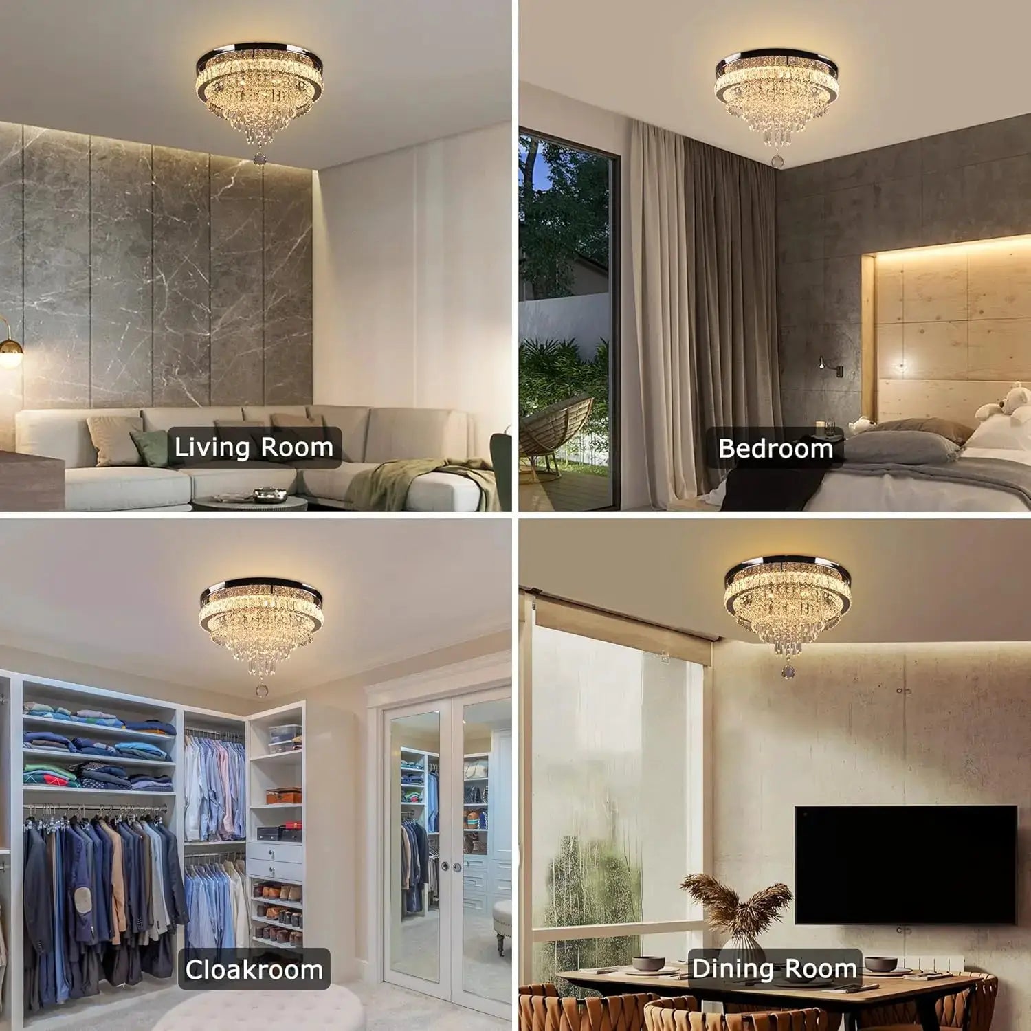 19.7" Modern Crystal Chandelier Ceiling Light LED Chandeliers Flush Mount Ceiling Light Fixture for Bedrooms Living Dining Room from PriceLows™
