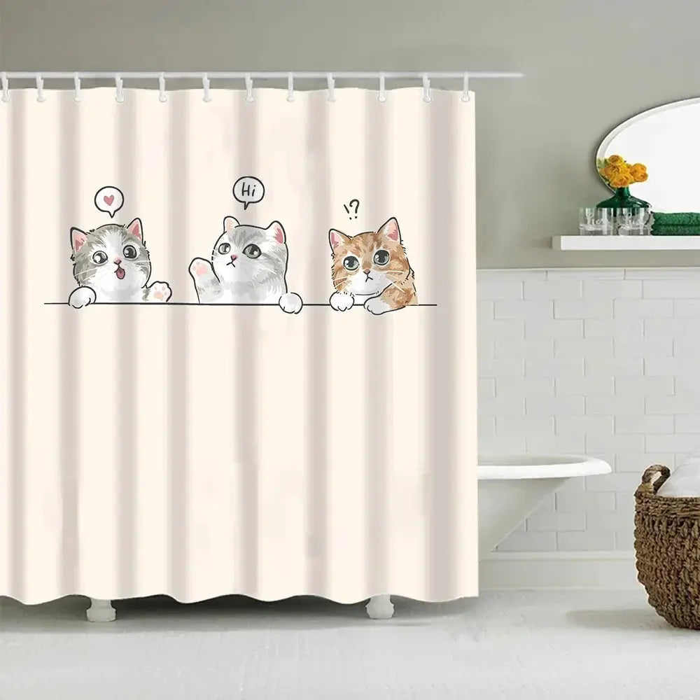 Puppy Cat Cute Cartoon Shower Curtains Washable Fabric Polyester For Bathtub Art Bathroom Decor Partition With Hooks Waterproof from PriceLows™