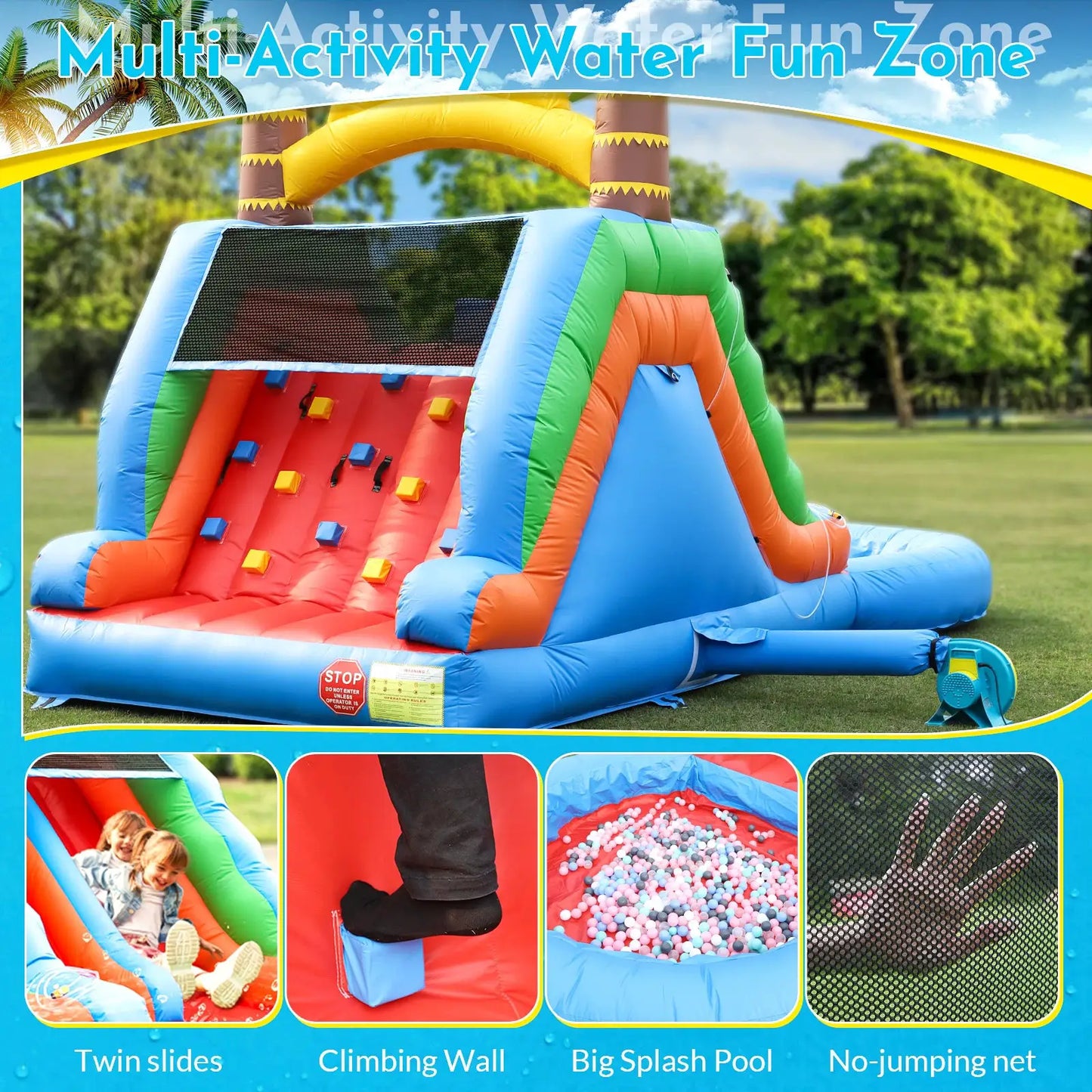 Inflatable water slide, Commercial Bounce House with Water Slide PVC and a 950W Air blower Children's playground bubble pool from PriceLows™