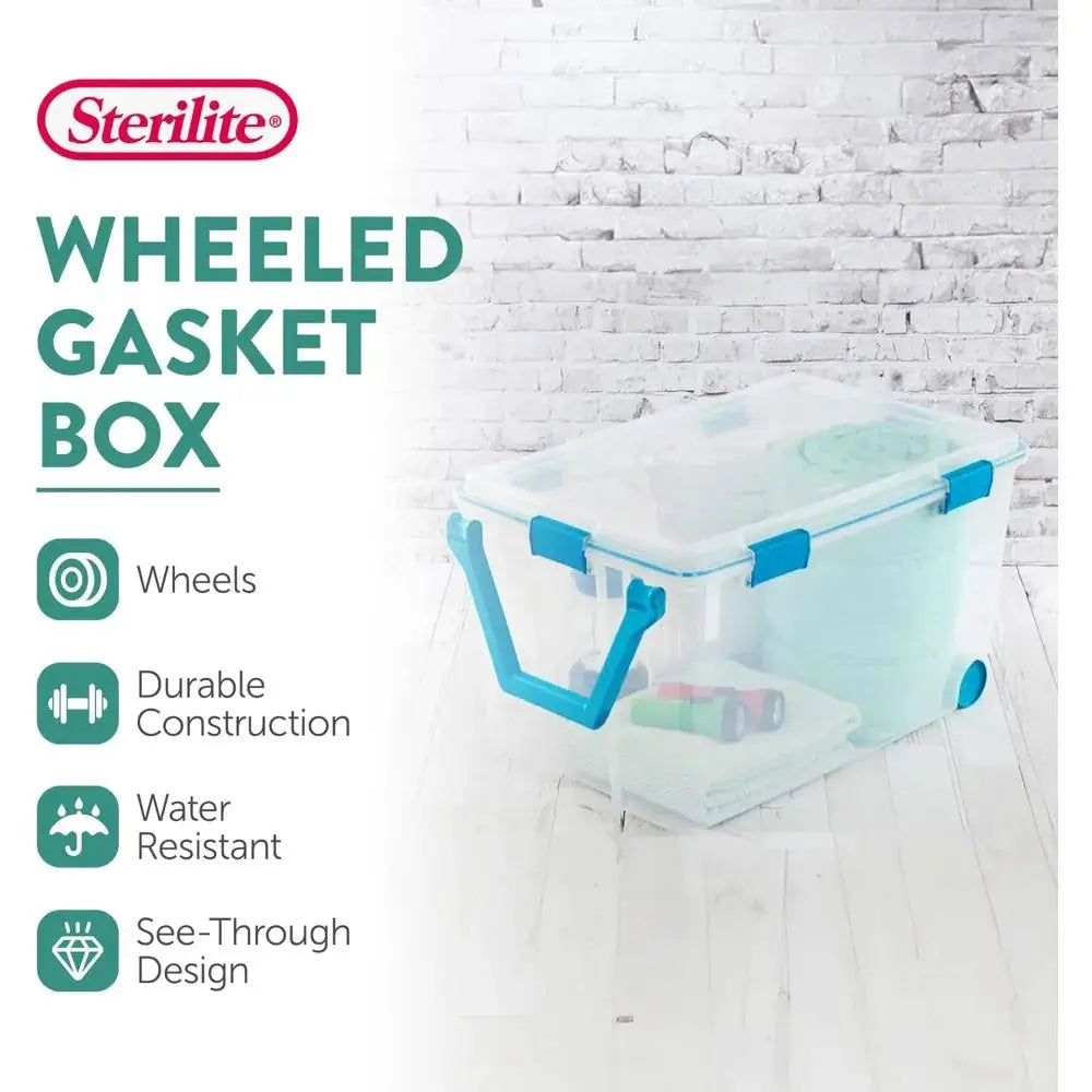 Large Wheeled Gasket Storage Box with Stackable Design, Latching Lid, Handle, Tight Seal, Clear Base and Lid, Single Pack from PriceLows™