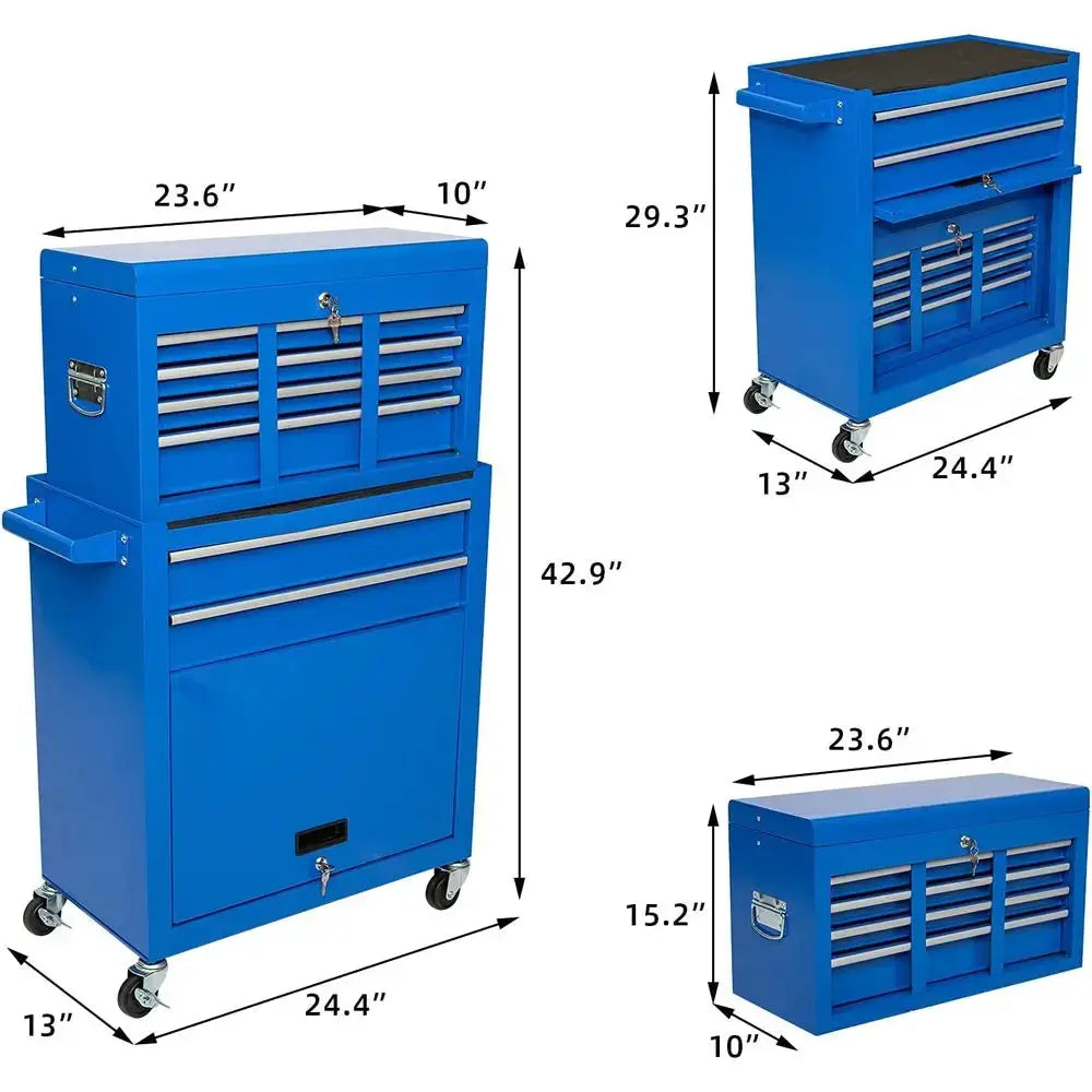2-in-1 High-Capacity Rolling Tool Chest with 8 Drawers, Detachable Organizer, 4 Wheels, Lockable Blue Tool Storage Cabinet for G from PriceLows™