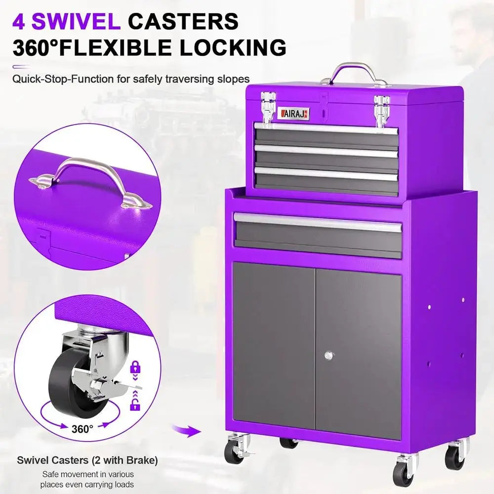 4 Drawers Rolling Tool Chest.Detachable Lockable Tool Cabinet with 4 Swivel Casters & Double Doors for Garage Workshop Warehouse from PriceLows™