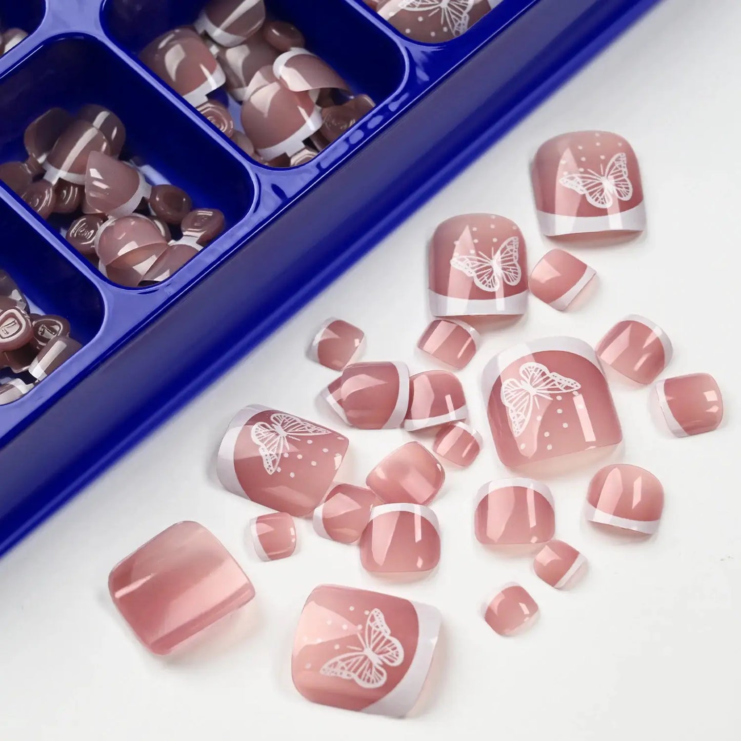 Press On Nails | 120 Piece Set | Nude Pink French Tips | Square Short Length